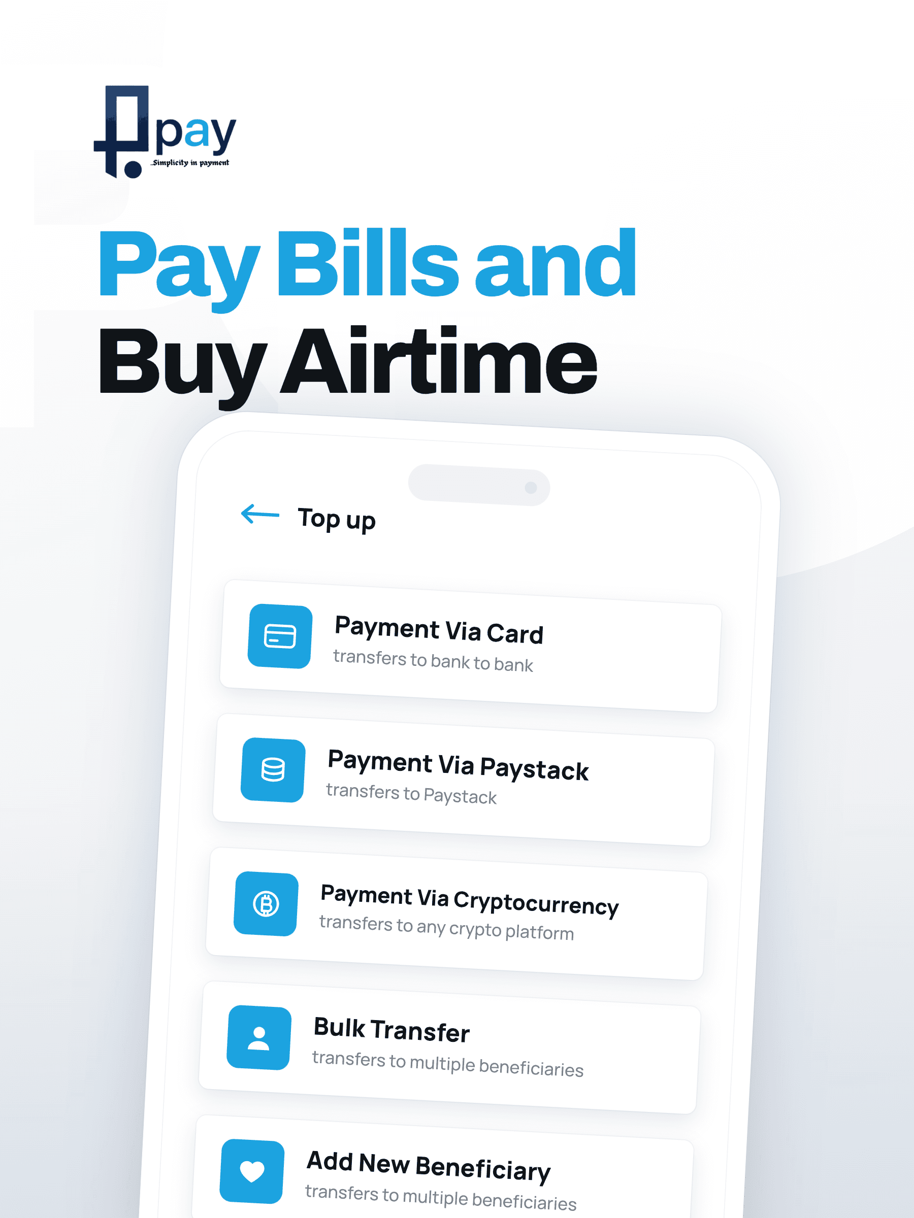 PPAY promotional graphic: pay bills and buy airtime, with payment method options.